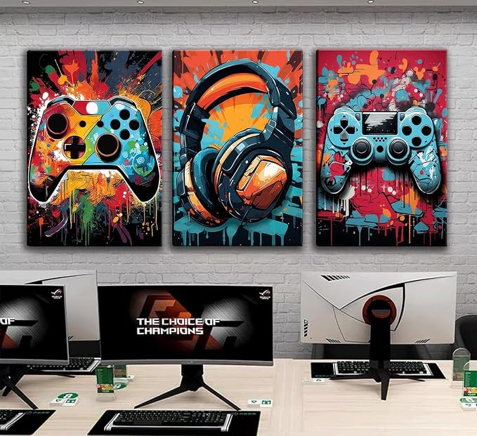 3Pcs Cool Gaming Wall Art Retro Video Game watercolor Posters Pictures Colorful - Image 5