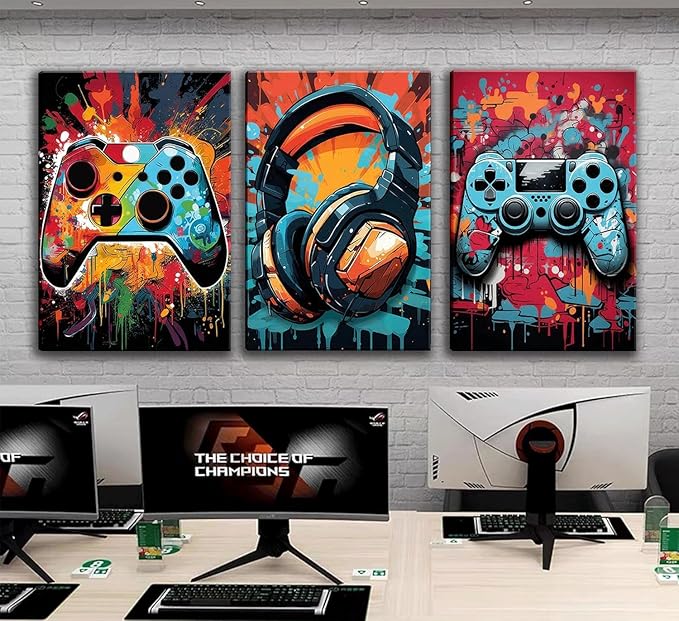 3Pcs Cool Gaming Wall Art Retro Video Game watercolor Posters Pictures Colorful - Image 6