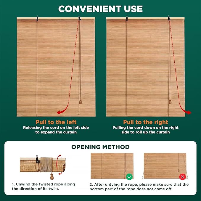 Bamboo Roller Blinds Shades, Outdoor Bamboo Roll Up, Vertical Lifting, - Image 5