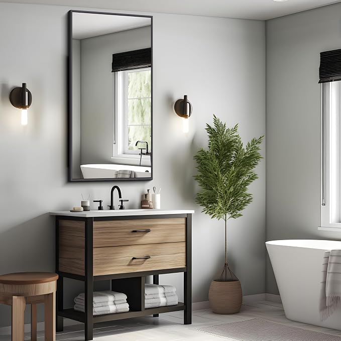 KOCUUY Black Bathroom Mirror, 24x48 Inch Rectangle Mirror - Image 6
