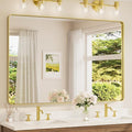 TETOTE 60 x 40 Inch Brushed Gold Frame Mirror, Brass Bathroom Vanity Mirror by TETOTE