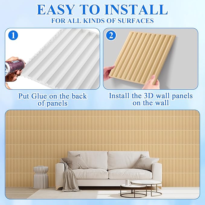 Nuanchu 60 Pcs 3D Slat Wall Panels, Paintable Waterproof Textured Tiles - Image 4