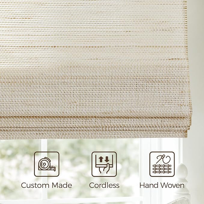 TWOPAGES Woven Bamboo Cordless Roman Shades, Custom No Drill or Motorized Blinds - Image 4
