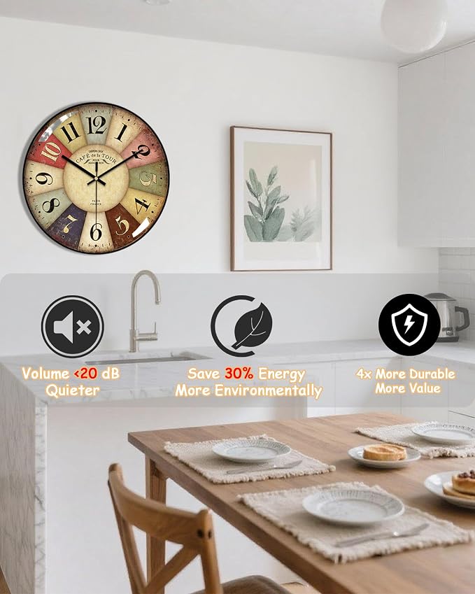 Vintage Wall Clock-12 Retro Rustic Style Quartz Clock, Silent Non-Ticking - Image 7