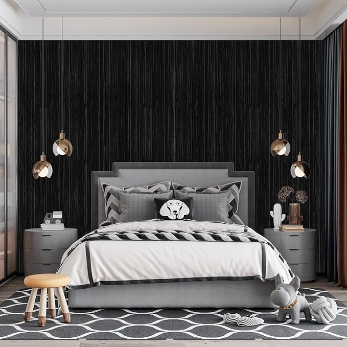 Black Grasscloth Peel and Stick Wallpaper - Image 5