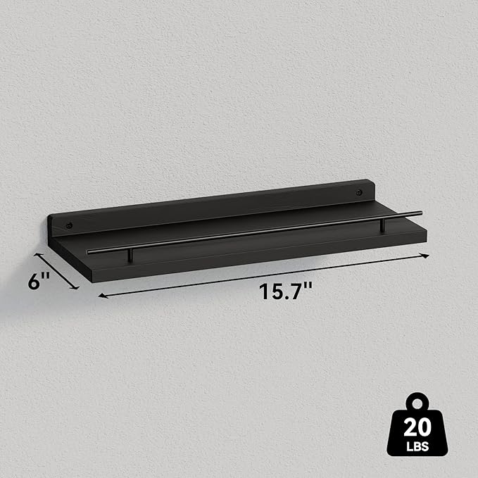 WOPITUES Floating Shelves with Black Metal Guardrail, Shelves - Image 3