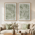 Framed Green Abstract Botanical Wall Art, 2 Piece Tropical Plant Canvas by Cuspin