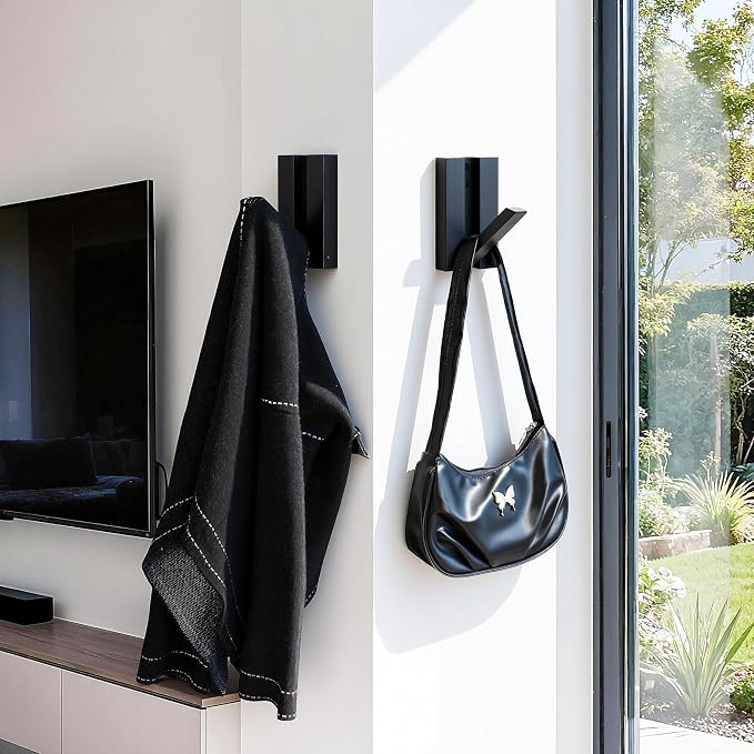 Folding Wall Hooks 2Pack: Black Modern Wooden Coat Hooks Mount - Image 9