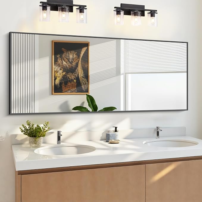 KOCUUY Black Bathroom Mirrors, Oversized Wall Mirror Black Metal Framed Decor - Image 5