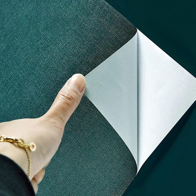 Yancorp Textured Fabric Emrald Green Peel and Stick Wallpaper - Image 6