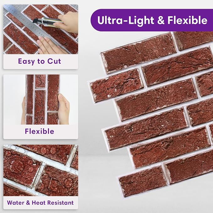 3D Peel and Stick Faux Brick Wall Panels 11.8" x 11.8" 10-Pack, Small - Image 8