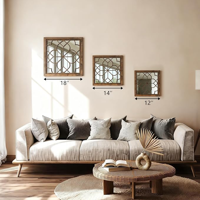 Set of 2 18 Inch Large Square Redbrown Window Pane Wall Mirrors, Shatterproof - Image 6