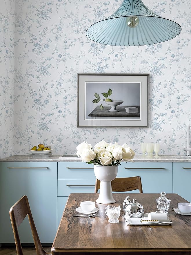 Ismoon Blue Wallpaper Peel and Stick Floral Vintage Stick on Wall Paper French - Image 7