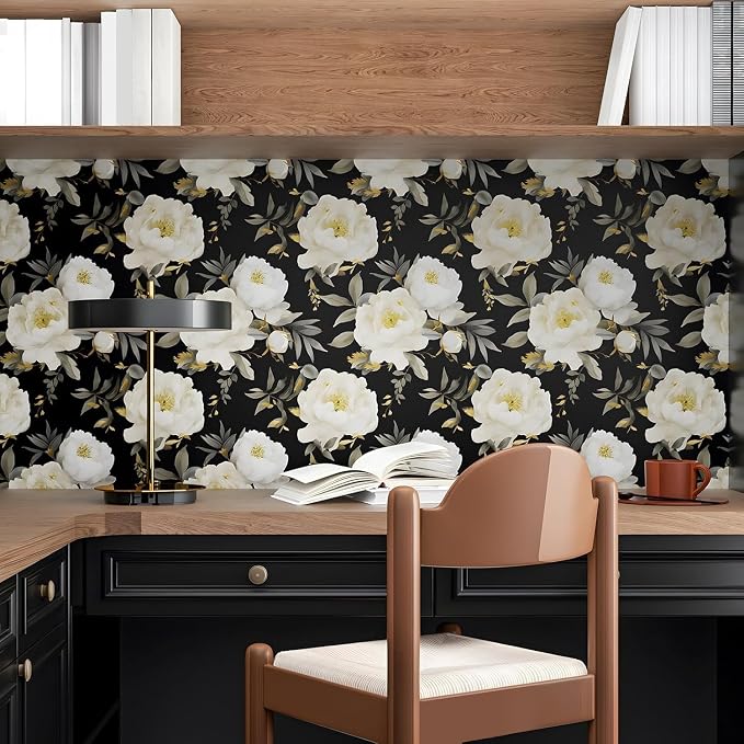 Laatse Dark Floral Wallpaper Peel and Stick Boho Wallpaper 17.5in x393in White - Image 5