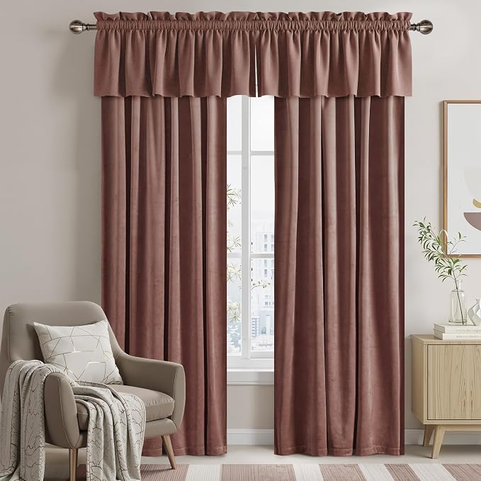 NICETOWN Velvet Cafe Windows Valance, Dusty Rose Pink Window Treatment - Image 3