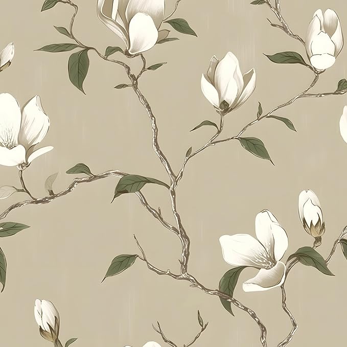 Laatse Magnolia Wallpaper Peel and Stick Vintage Floral Contact Paper 17.5" X by Laatse
