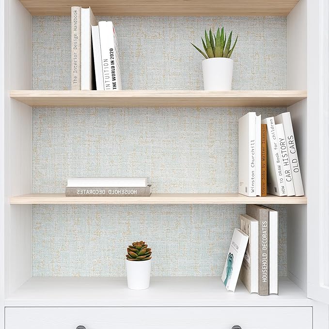 VEELIKE Pale Green Gold Grasscloth Wallpaper Textured Faux Grasscloth Peel and - Image 6