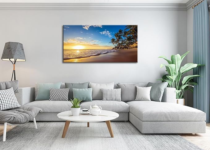 Beach Sunset Large Wall Art Tropical Palm Tree Canvas Paintings Coastal - Image 8