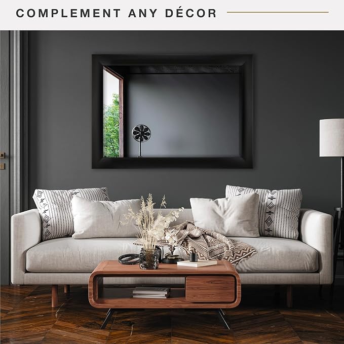 MCS 29.5x41.5 Large Wall Mirror, Classic Black Mirror, Vertical & Horizontal - Image 5