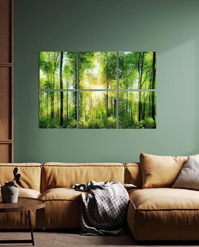 YPY Sound Proofing Panels for Walls Morning sunrise forest green trees: 6 Pack - Image 5