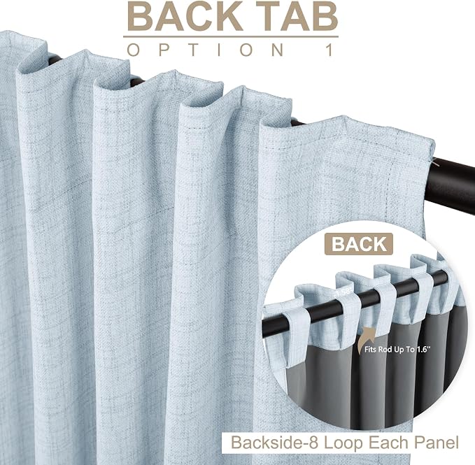 100% Blackout Shield Chambray Blue Linen Blackout Curtains - Image 3