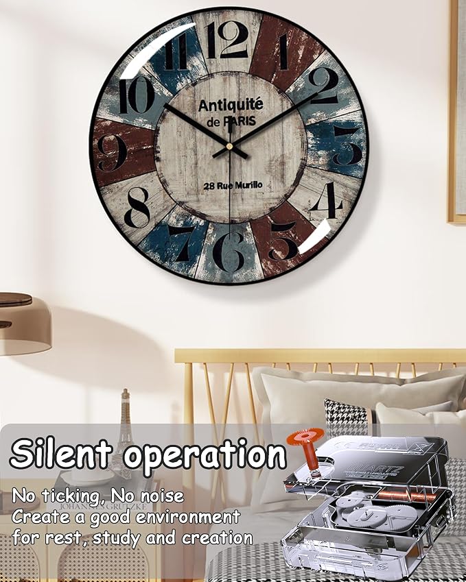 Decorative Wall Clocks Batterys Operated, Retro Wall Clock - Image 2