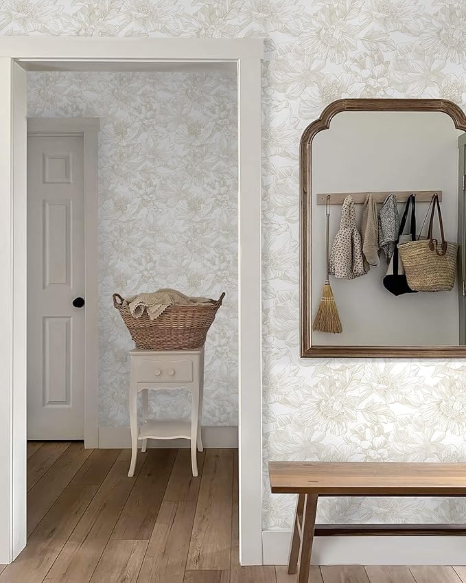 Ismoon Large Floral Peel and Stick Wallpaper Boho Beige/Coffee Contact Paper - Image 7