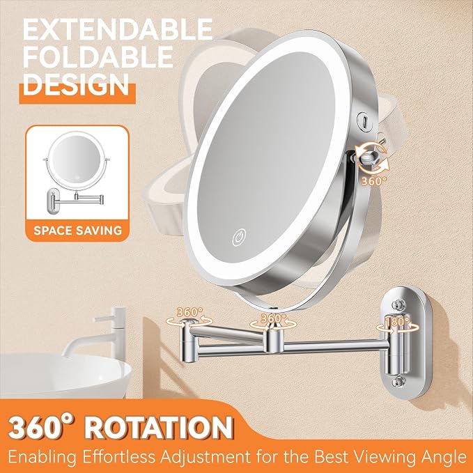 Auxmir 8'' Wall Mounted Lighted Makeup Mirror, 3200mAh Rechargeable - Image 7