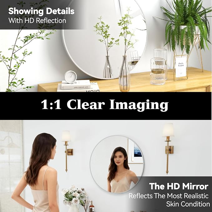SCWF-GZ 24" Round Mirror Circle Wall Mounted Hanging or Against Wall Aluminum - Image 4