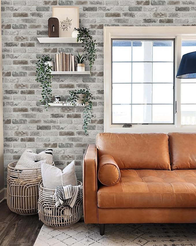 Guvana 17.3"×197" Brick Peel and Stick Wallpaper Grey Brown 3D Self Adhesive - Image 6