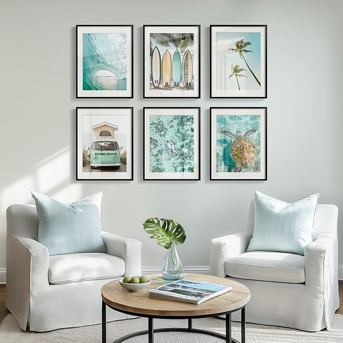 Framed Coastal Beach Wall Art for Living Room, Teal Green Summer Seascape - Image 5