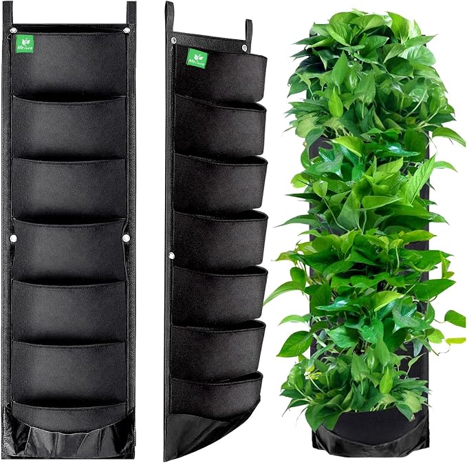 New Upgraded Deeper and Bigger 7 Pocket Hanging Vertical Garden Wall Planter by ANGTUO