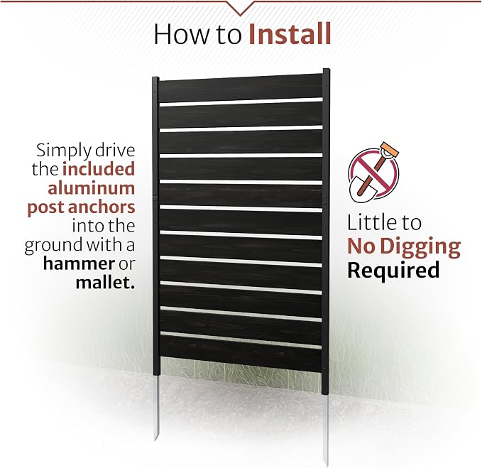 5ft H x 3.2ft W No Dig Charcoal Wood Privacy Screen, Great to Hide Trash Cans - Image 4