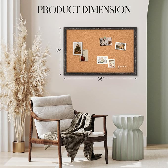 Cork Bulletin Board, Rustic Black Wooden Frame, Hanging Pin Board - Image 5