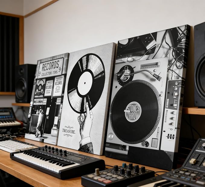 Vintage Music Canvas Wall Art Fashion Black And White Photography Preppy Vinyl - Image 2