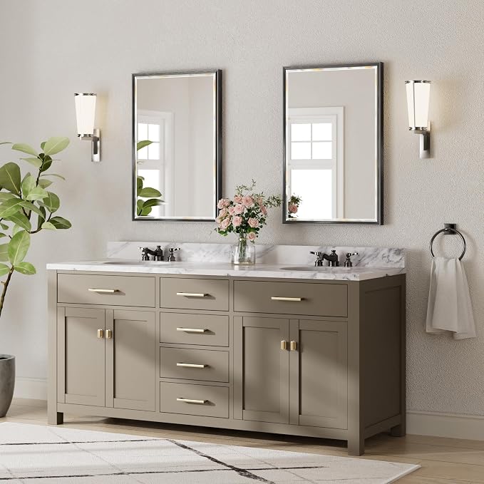 Black Framed Mirror for Bathroom, 24x36 Inch Black Rectangle Beveled Bathroom - Image 6