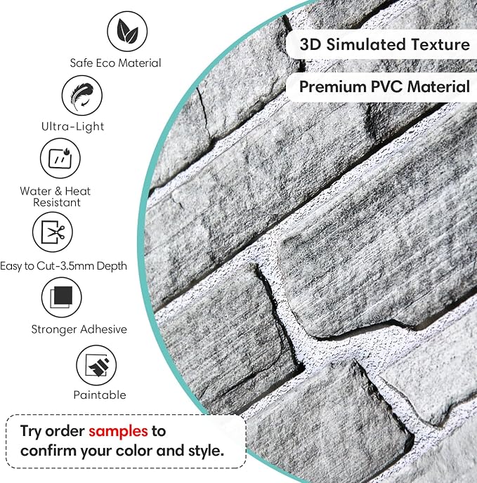 Commomy 12pcs Faux Stone 3D Wall Panels Peel and Stick - Image 3