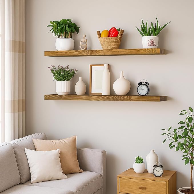 BGMG Wood Floating Shelves for Wall 42 inch Set of 2, Rustic Wooden Wall Mount - Image 2
