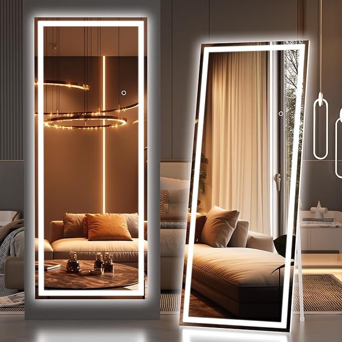 Hasipu Full Length Mirror with Lights, Full Body Dressing Hanging Mounted Mirror by Whatssuitableisthebest
