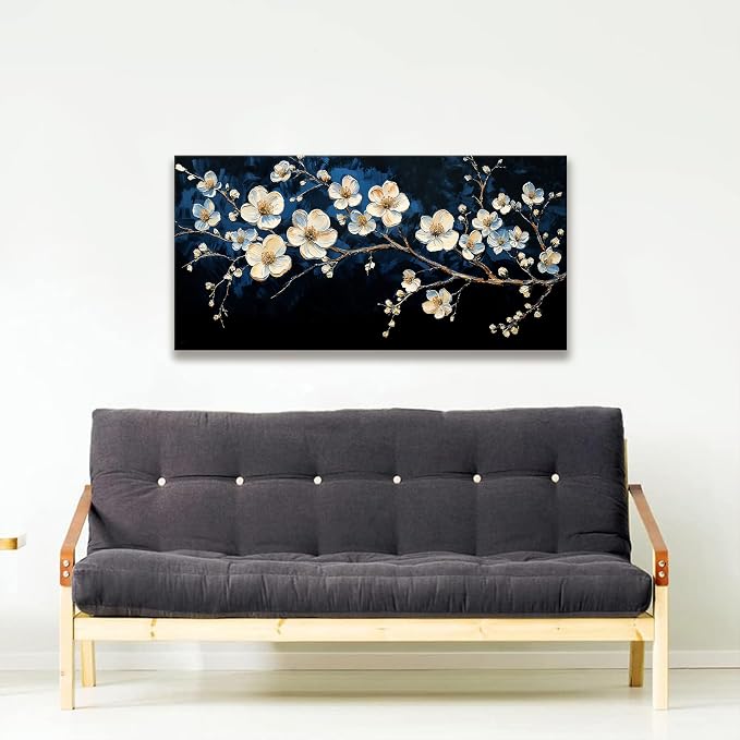 Suconvng Black Wall Art Minimalist Canvas Wall Art Decor White Flower Wall Art - Image 3