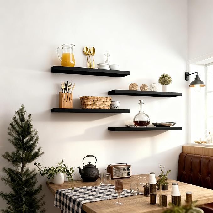 ROGMARS Black Floating Shelves for Wall 36 inch, Rustic Solid Wood Farmhouse - Image 9