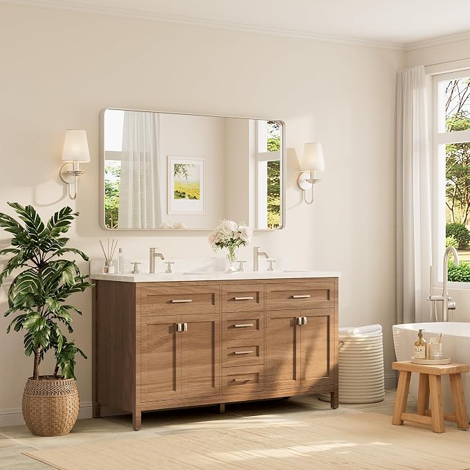TETOTE 55 x 30 Inch Brushed Nickel Bathroom Mirror - Image 2