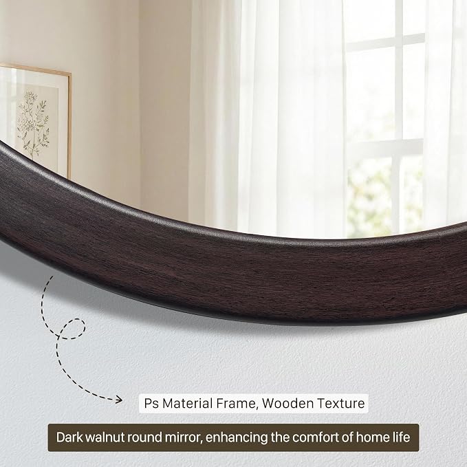 CULER Round Mirror 36 Inch, Wood Rustic Bathroom Tempered Wall Mirror - Image 4