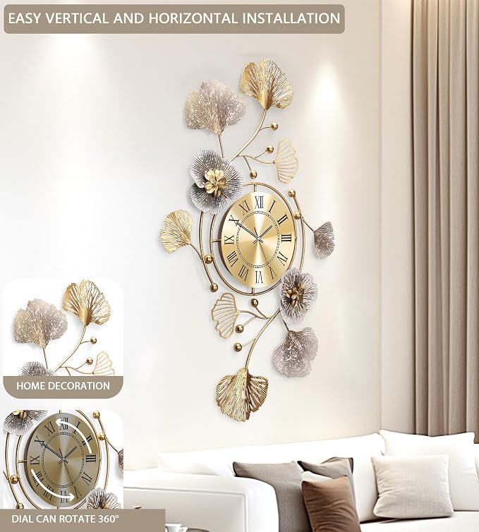 Clocks for Living Room, Large Wall Clock, 3D Silent Wall Clock, Retro Metal - Image 4
