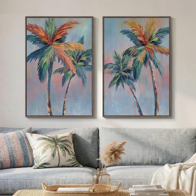 Framed Coastal Colorful Palm Tree Wall Art Bedroom, Pop Art Paintings Prints - Image 4
