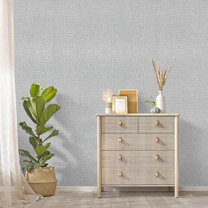 Grey Wallpaper Grasscloth Peel and Stick Wallpaper 17.7inchx196.8inch Textured - Image 6