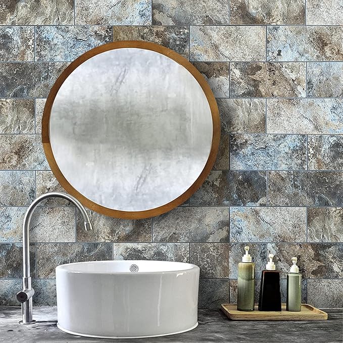 AULIGET 6" x 12" Beige & Brown Slate Peel and Stick Backsplash Wall Tiles - Image 6