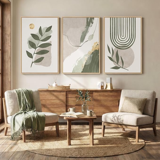 3 Piece Large Framed Abstract Boho Wall Art - Image 3