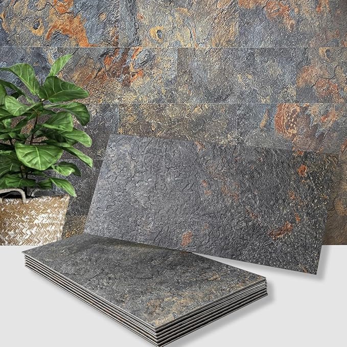 AULIGET 6" x 12" Rust Slate Peel and Stick Backsplash Wall Tiles, PVC Faux by AULIGET