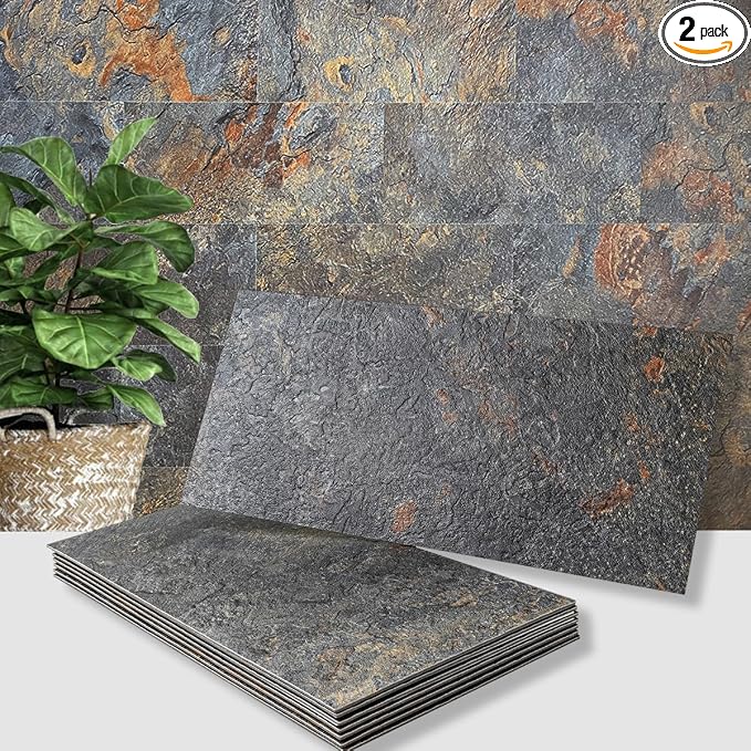 AULIGET 2-Piece Rust Slate Peel and Stick Backsplash Wall Tiles, Laundry Room by AULIGET